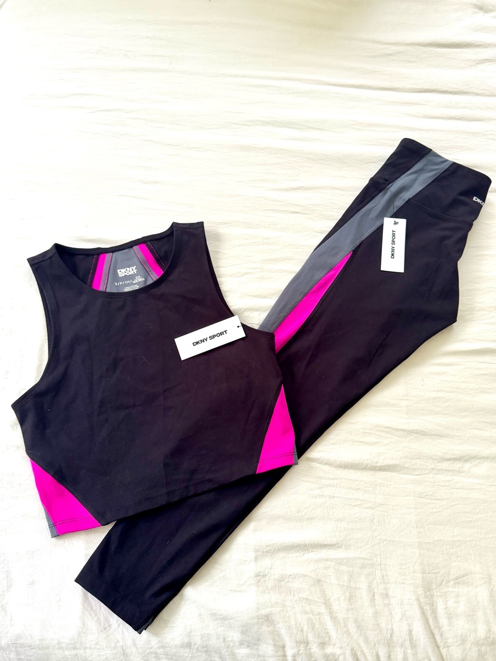 DKNYC Black and Hot Pink Colorblock Leggings Set